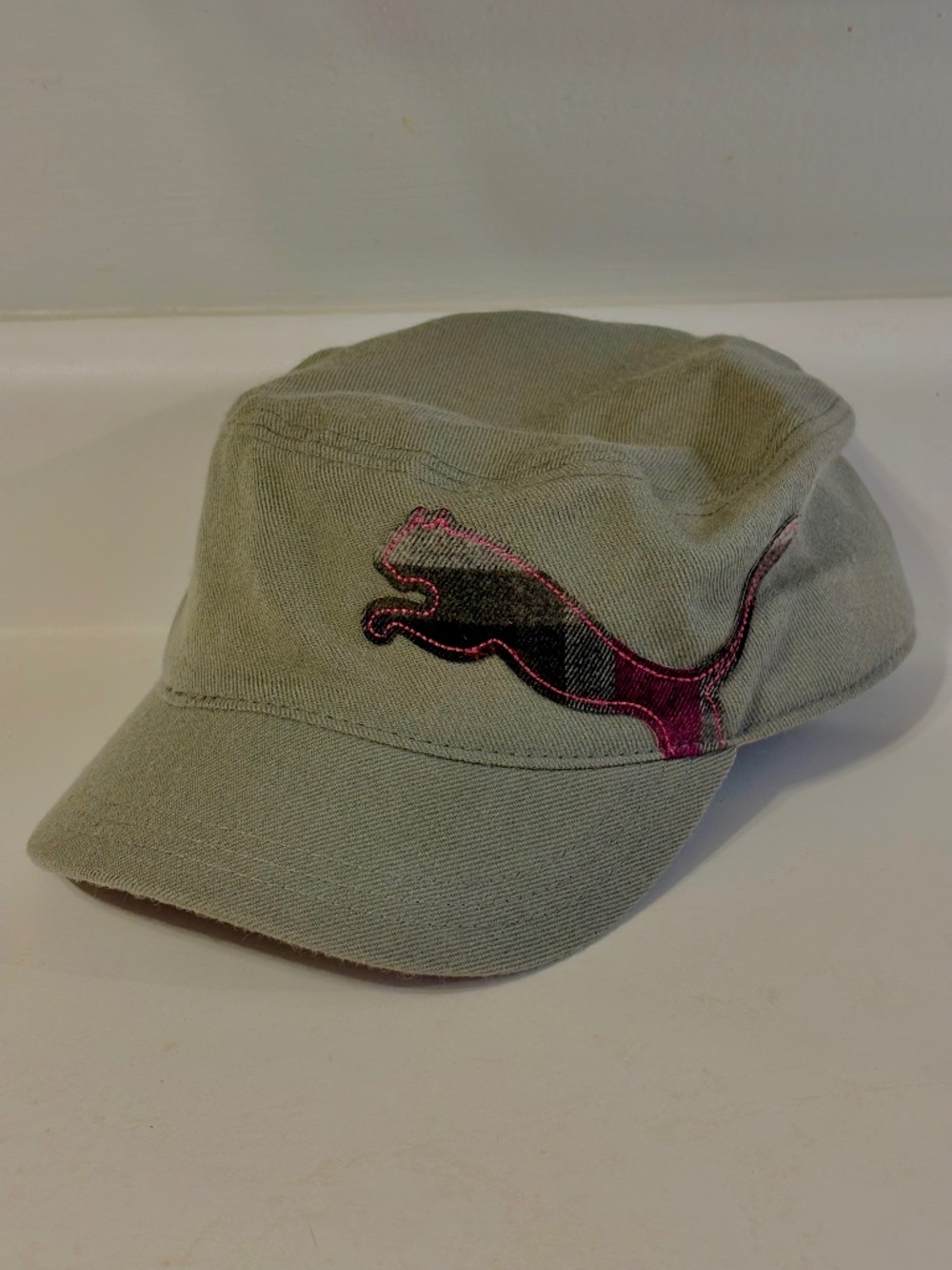 Y2K Style Puma Pink & Gray Plaid Wool Cadet Hat Cap OS Military Streetwear Bratz